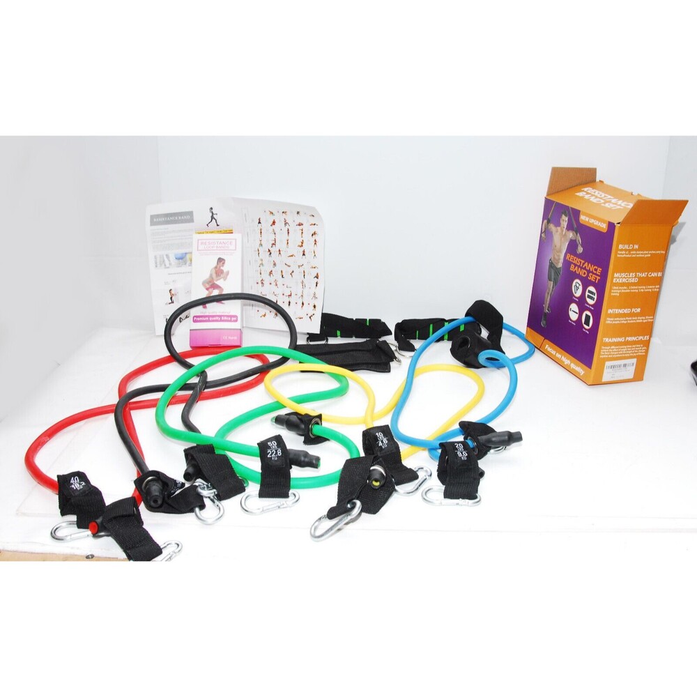 5 Band Resistance Band Set w/ Instructions 10,20,30,40 50lb Bands exercise